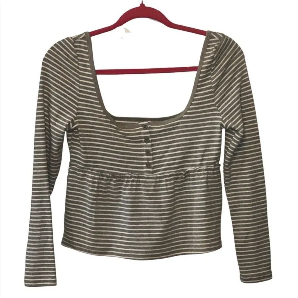 Pacsun Heather grey and white Striped Long babydoll top. Size small
